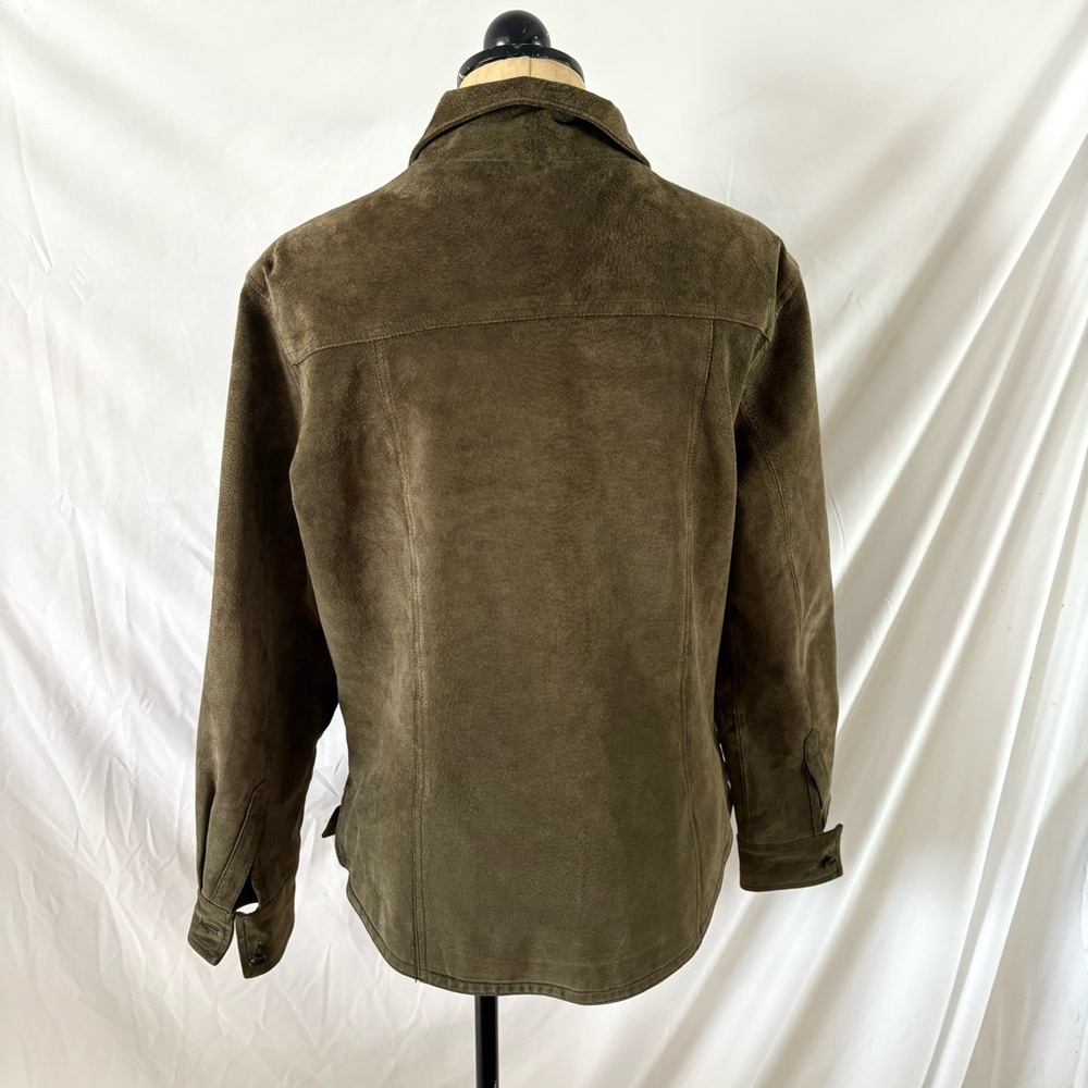 Vintage 90s AMI olive green genuine leather button up jacket large suede indie - Picture 5 of 6